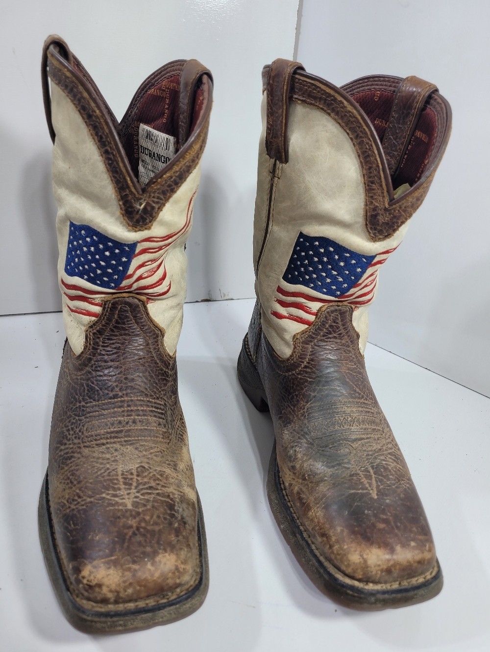 Lil’ Durango Kids Western Cowboy Boots Size 4M American USA Flag Lil Rebel Brown